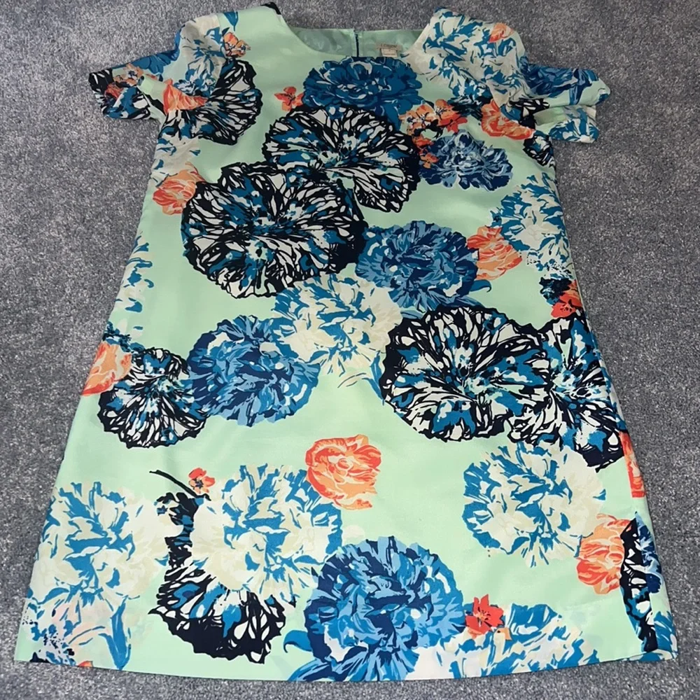 🌸EUC Jcrew Silk🌸 Mint Floral Mini dress. This is GORGEOUS! Size 8. - Picture 5 of 6
